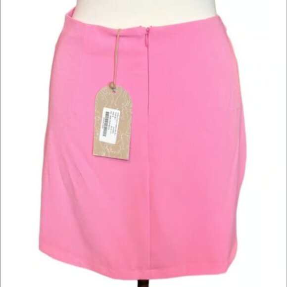 Meshki MSRP $69 NWT Mini Skirt Ruched V-shape Barbiecore Pink Gold Party Medium - Picture 6 of 7